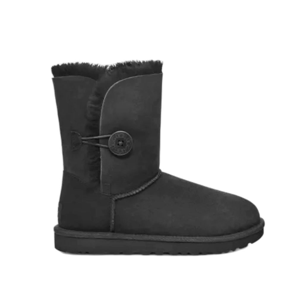 UGG Women's Bailey Button II Black Suede Low Shearling Boot Size 6